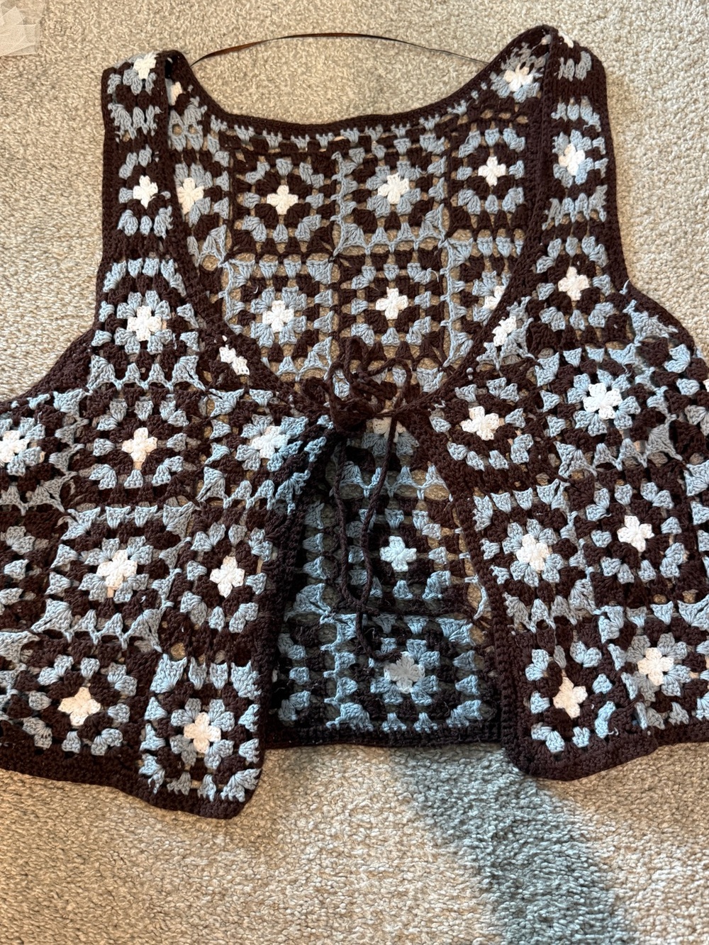 La Hearts Brown and Light Blue Crochet Tank Vest 100% Cotton